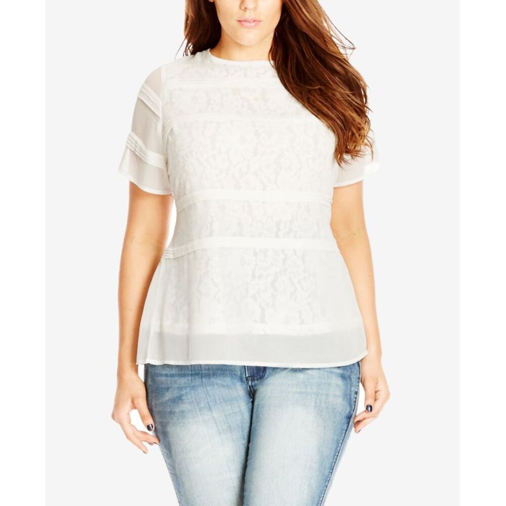 City Chic Trendy Plus Size Lace Illusion Top